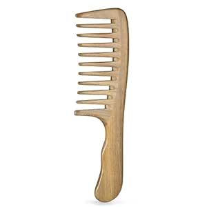 BRUSHZOO Wide Tooth Comb for Women, Wooden Comb for Curly Thick Long Wet Dry Hair, 100% Natural Sandalwood Hair Comb