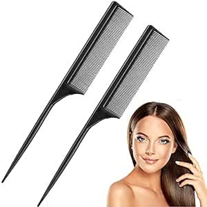 2 Pack Rat Tail Combs for Women Fine Tooth Comb Parting Tip Carbon Fiber Root Teasing Anti Static Heat Resistant Adding Volume Evening Hair Styling