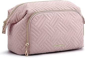 BAGSMART Travel Makeup Bag, Cosmetic Bag Make Up Organizer Case,Large Wide-open Pouch for Women Purse for Toiletries Accessories Brushes