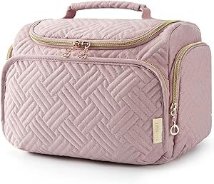 BAGSMART Travel Toiletry Bag, Large Wide-open Travel Bag for Toiletries, Makeup Cosmetic Travel Bag with Handle, Pink-M